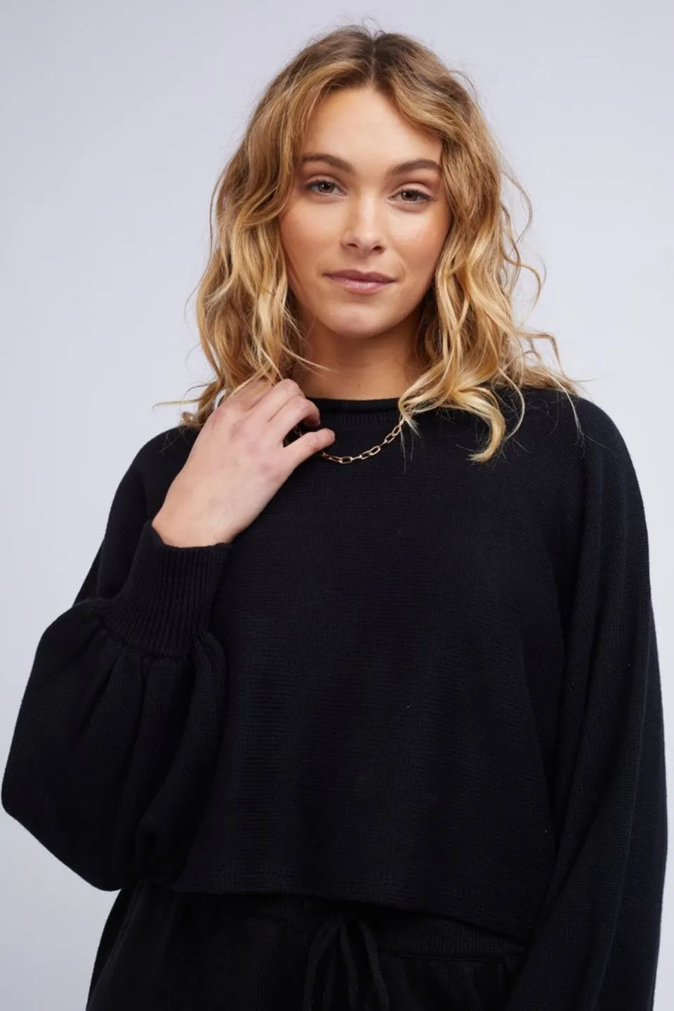 Stevie Black Puff Sleeve Knit Jumper