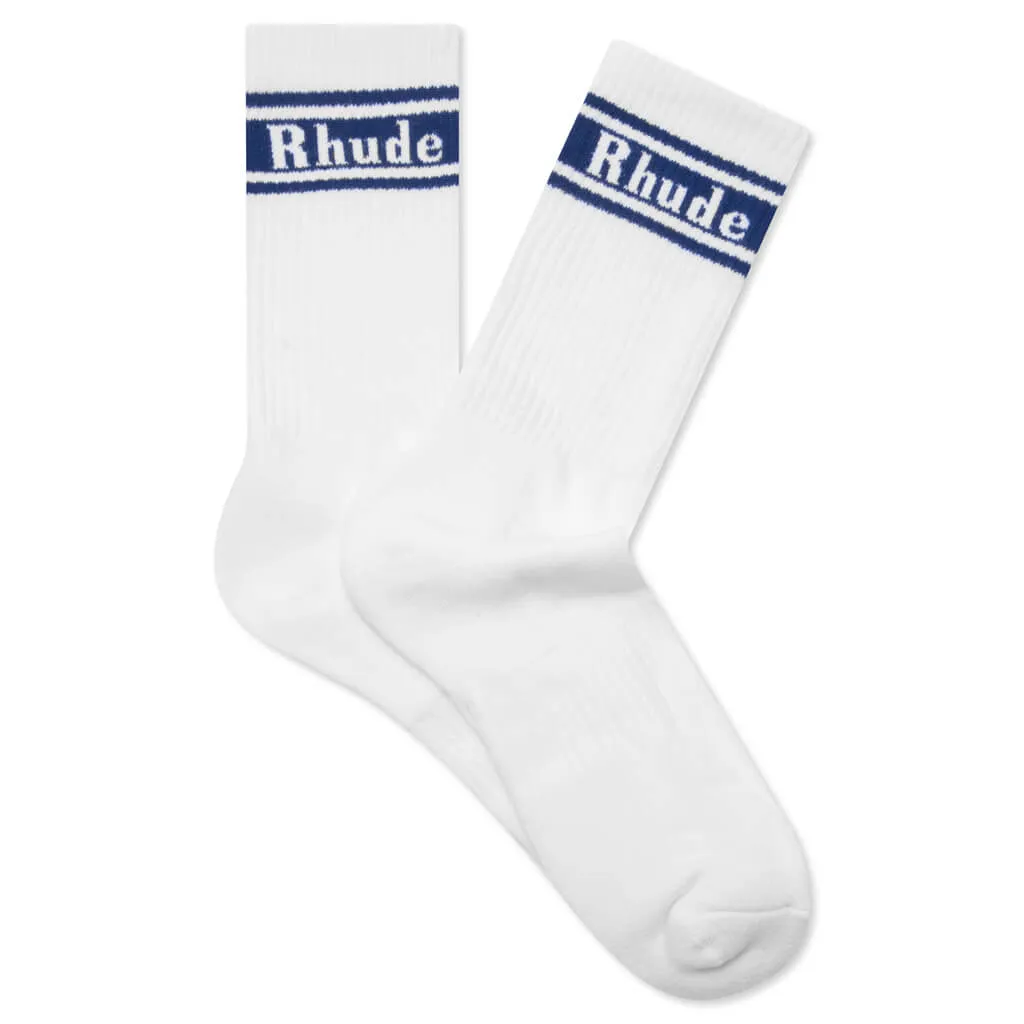 Stripe Logo Sock - White/Navy