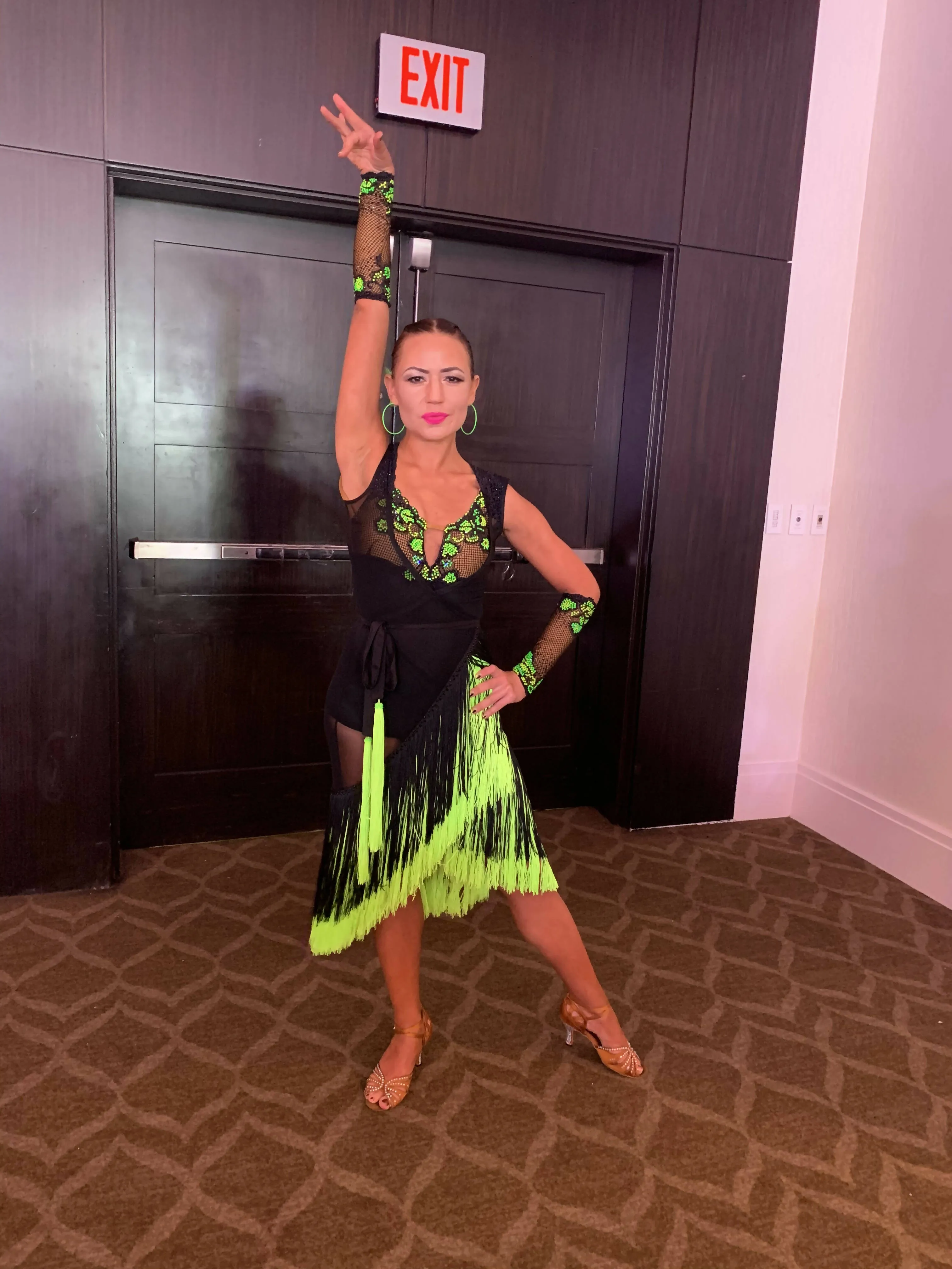 Stunning Black & Neon Green Latin Dress