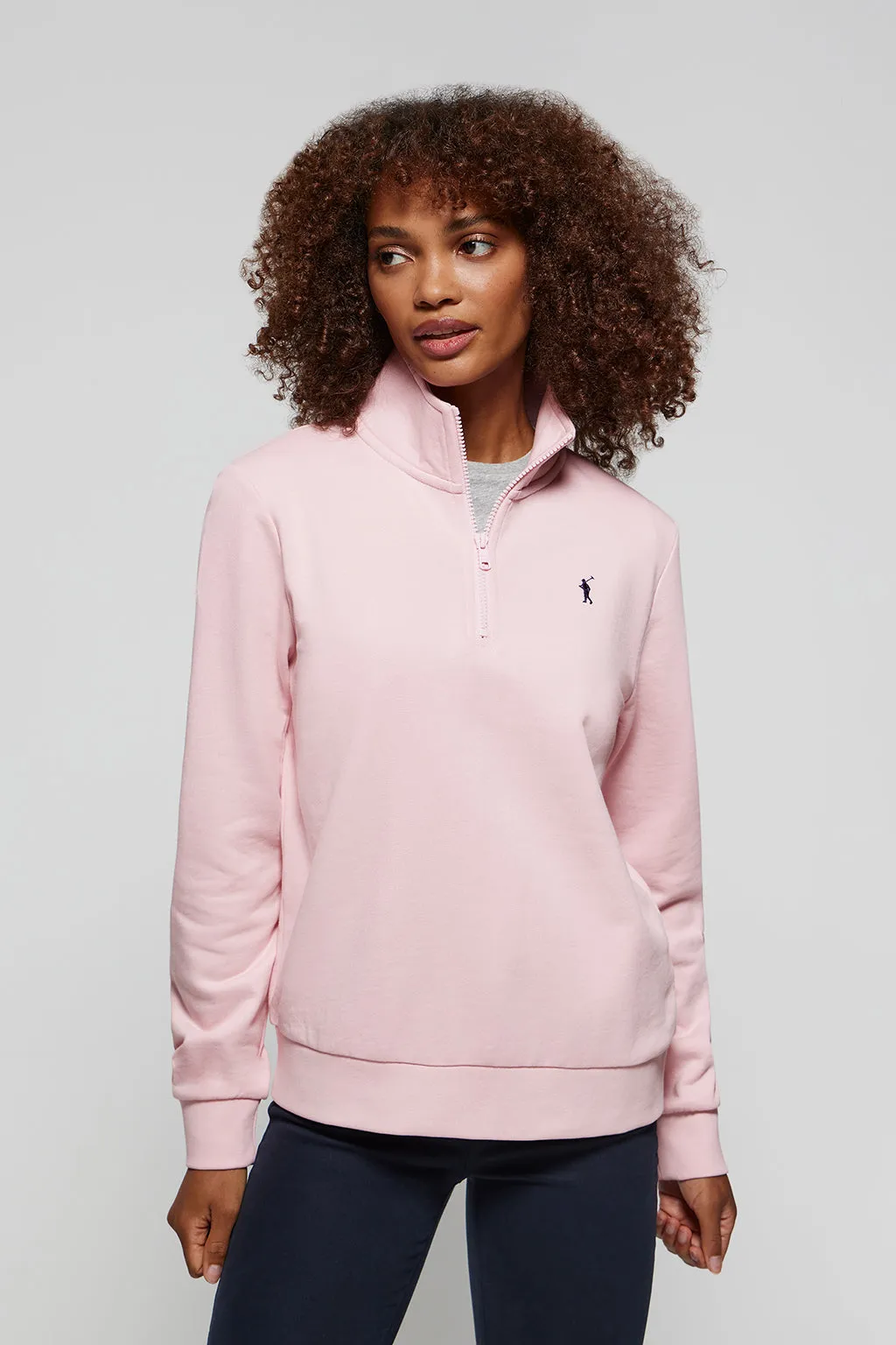 Sudadera de media cremallera rosa con logo Rigby Go