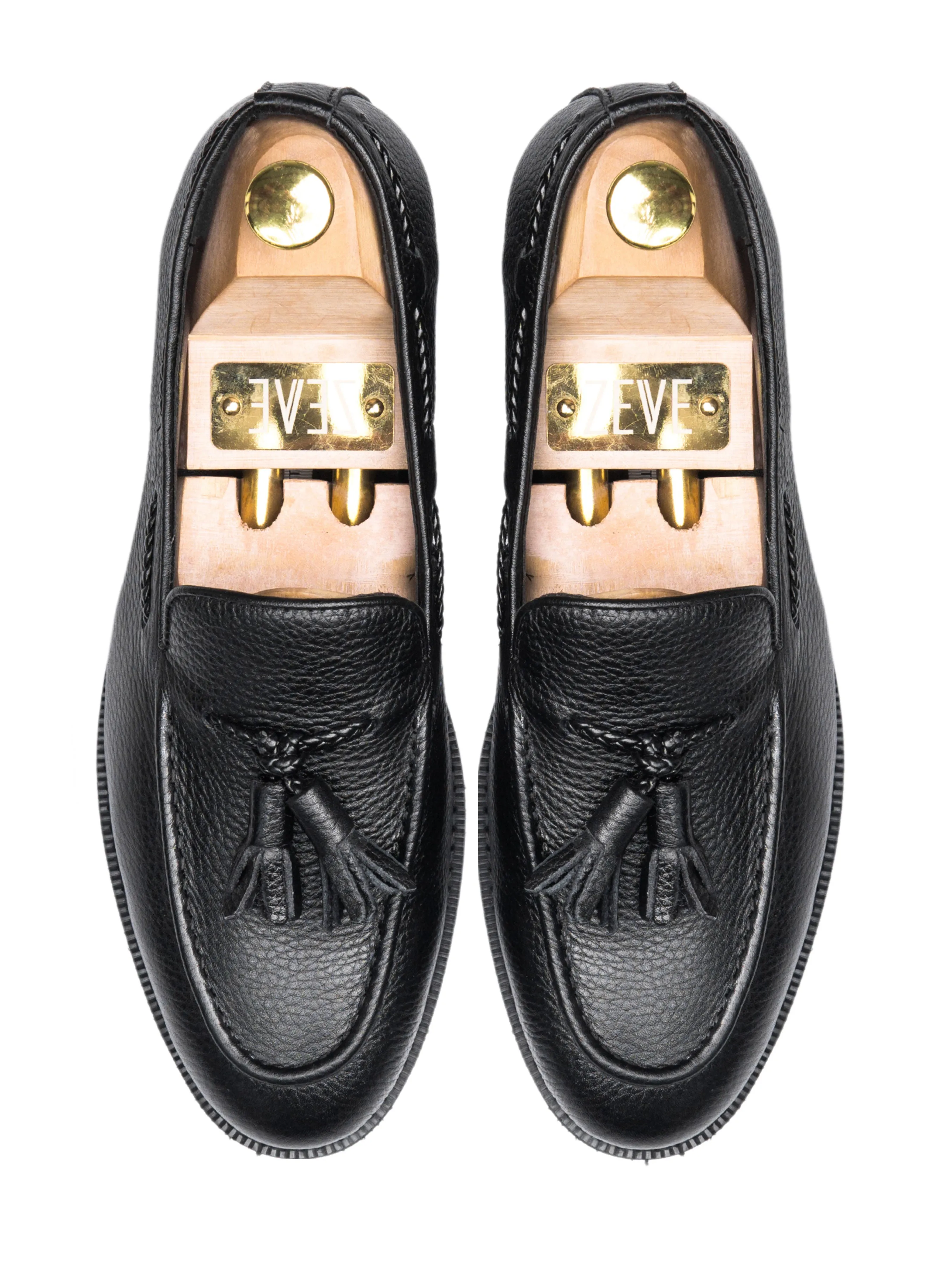 Tassel Loafer - Black Pebble Grain Leather (Crepe Sole)