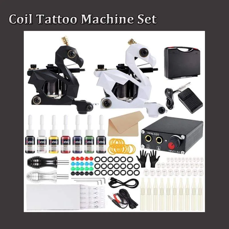 Tattoo Kit Coil Tattoo Machine Set Tattoo Power Supply Needles Professional Tattoo Machine Kit for Beginner Starter