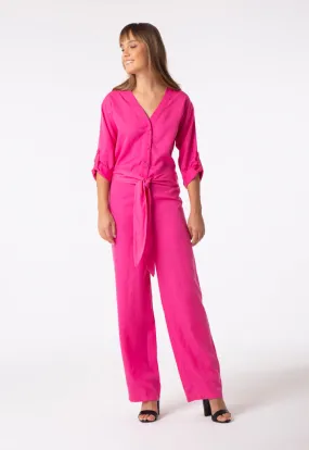 V Neck Button Front Jumpsuit