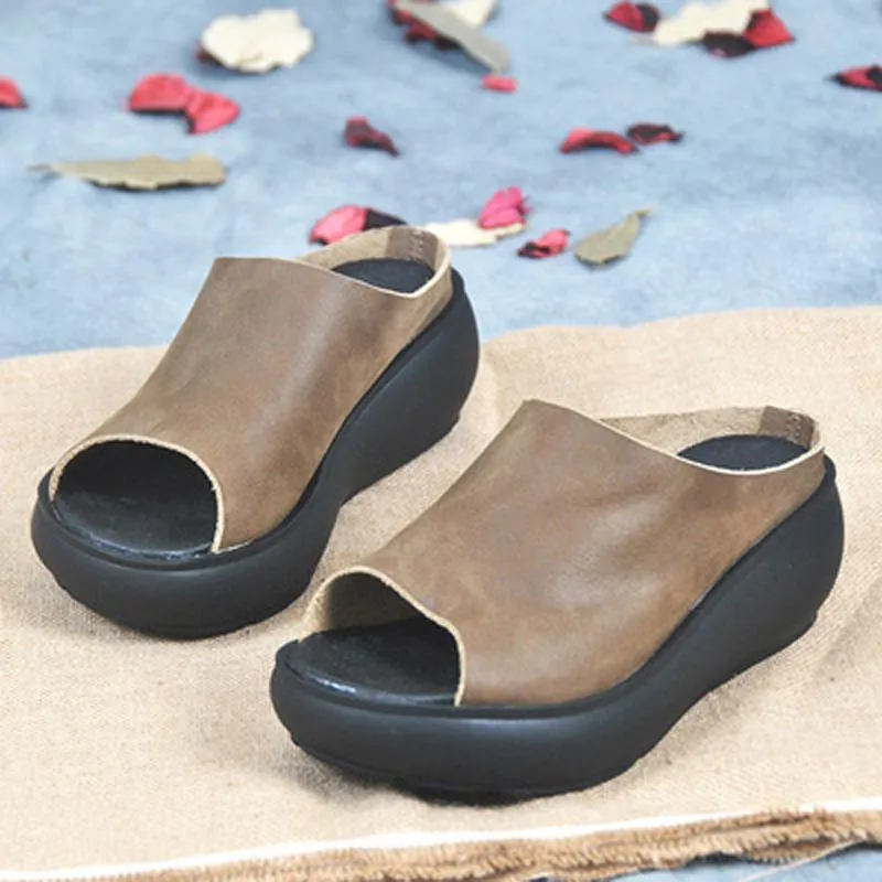 Women Fashion Platform Middle Heel Casual Slippers