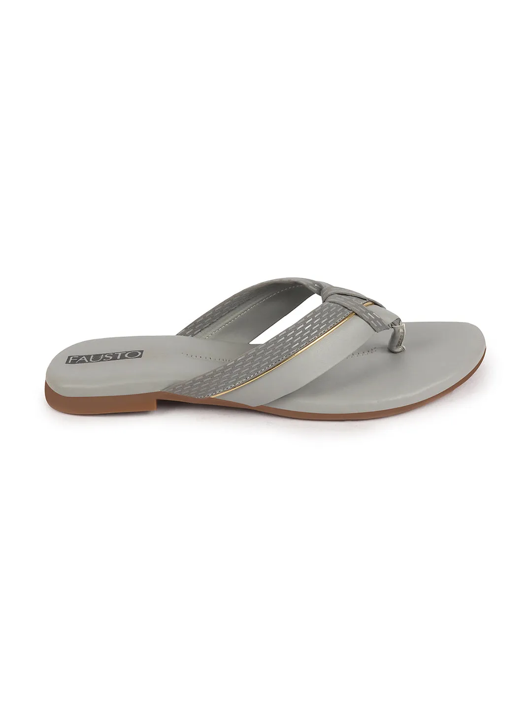 Women Grey T-Strap Thong Slip On Flats Slippers